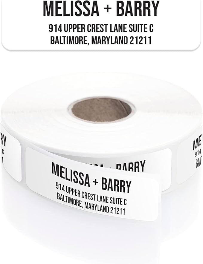 White Bold Rolled Address Labels/Roll of 250 Personalized Address Labels/Designer Return Address Stickers in Elegant Plastic Dispenser-DeskLoop Office