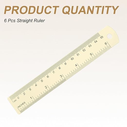 HARFINGTON 6pcs Metal Straight Ruler 15cm Metric SAE Aluminum Alloy Measuring Rulers Scale Tool with Hole for Measure Study Reading Classroom Office, White-DeskLoop Office