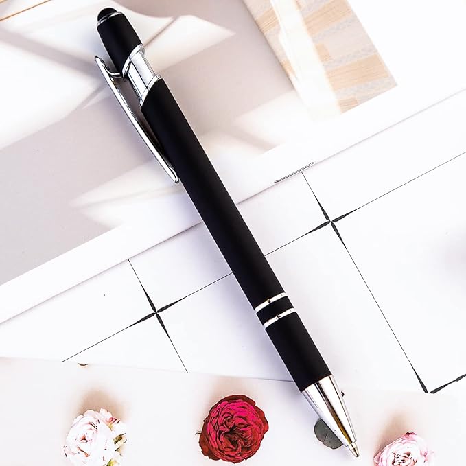 PASISIBICK 12 Pieces Black Ballpoint Pen with Stylus Tip, 2 in 1 Stylus Pen, Premium Metal Stylus Pen for Touch Screens, Black Ink, 1.0 mm Medium Point(12 Black)-DeskLoop Office