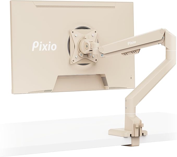 Pixio PS1S Wave Beige Single Monitor Arm Stand Desk Mount - Fits up to 32 inches Monitors and up to 19.8lbs. VESA Compatibility and Integrated Cable Management-DeskLoop Office