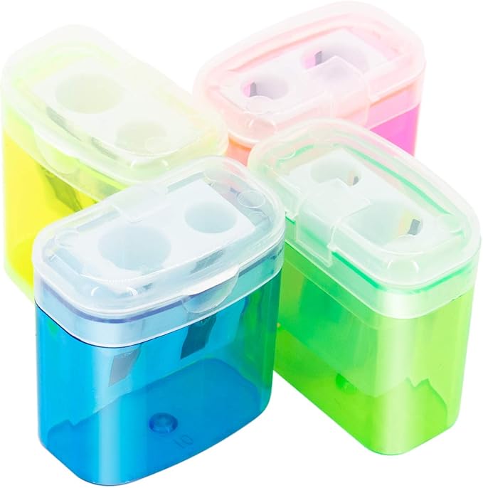 KIDMEN 12 PCS 2 Holes Small Manual Pencil Sharpener with Lid,for Kids,School-DeskLoop Office
