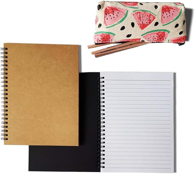 Spiral Notebook, College Ruled Notebooks, Thick Paper, 1 Subject, 3 Pack, 60 Sheets, 6''*8'' (Line Khaki)-DeskLoop Office