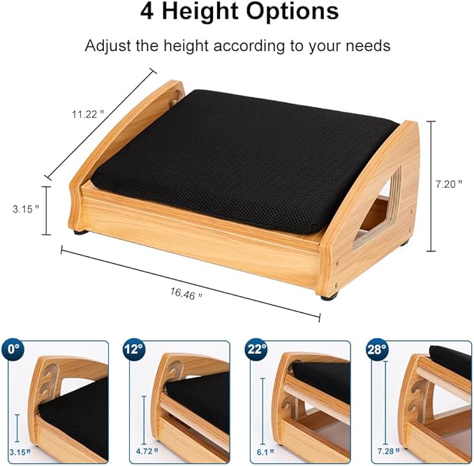 StrongTek Wood Ergonomic Footrest - 4-Angle Adjustable Foot Stool for Desk, Office Footrest, Anti-Slip Foot Stand for Under Desk, Enhances Posture, Promotes Blood Circulation, Easy Assembly (Espresso)-DeskLoop Office
