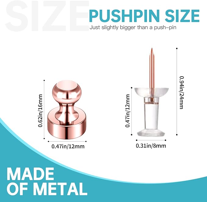 Pack of 8 Rose Gold Pink Push Pins Ideal Whiteboard Refrigerator Magnets - Adult Small Strong Magnets for Kitchen Classroom Office-DeskLoop Office