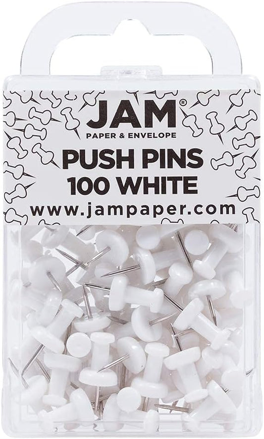 JAM PAPER Colorful Push Pins - White PushPins - 100/Pack-DeskLoop Office