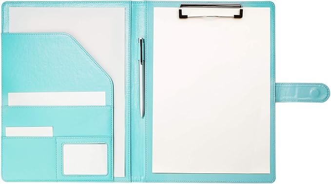 Clipboard Folder Padfolio, Writing Portfolio Faux Leather Clipboards with Cover for Legal Pad Holder Letter Size A4 8.5 x 11 for Business Conference Notepad Clip Boards (Pale Turquoise)-DeskLoop Office