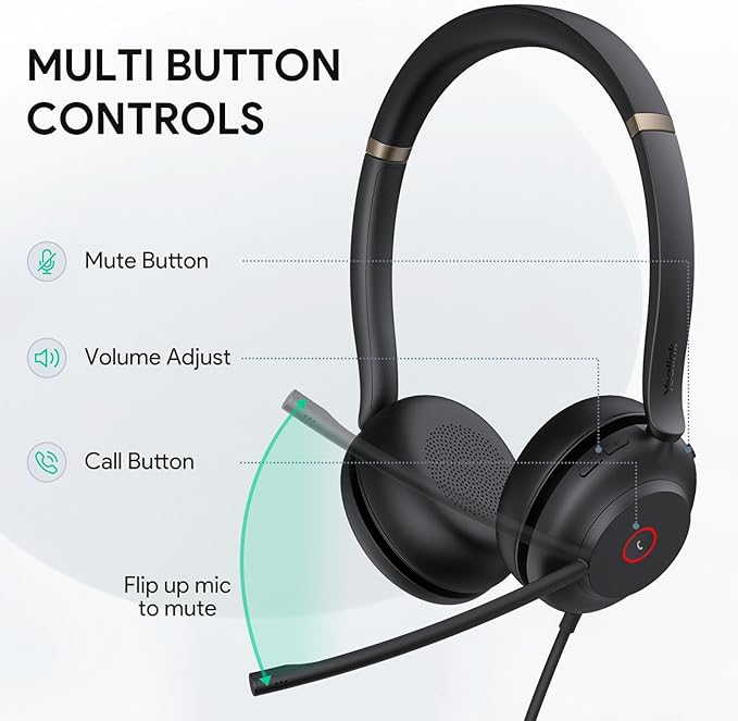 Yealink UH37 USB Headset with Mic,Wired Headset with Noise Cancelling Microphone for Computer PC Laptop VoIP Phone,USB-A & USB-C Cable,Works with Zoom and Other Leading UC Platforms-DeskLoop Office
