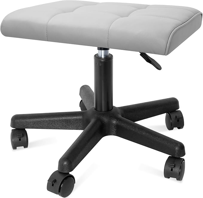 Footrest Under Desk Leg Rest Ottoman Adjustable Height Foot Stool with Wheels Leather Footrest Grey-DeskLoop Office