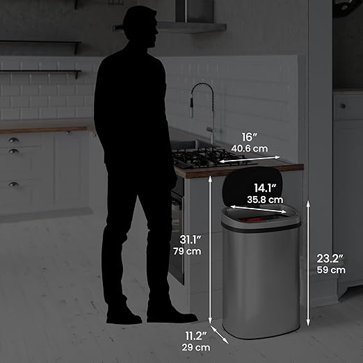 iTouchless Push-Top Lid 13 Gallon Trash Can with Odor Control System – Stainless Steel Garbage Bin, Press-Top Soft-Close Spring Lid, Fingerprint-Resistant for Home Office, Kitchen, Restroom, Business-DeskLoop Office