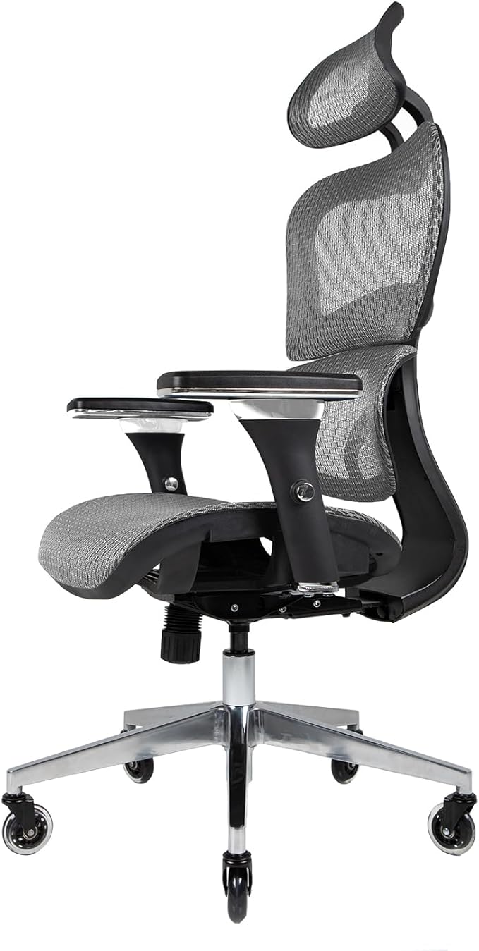 Nouhaus Ergo3D Ergonomic Office Chair Lumbar Support Mesh Office Chair with 4D Adjustable Armrest, Adjustable Headrest and Wheels, Mesh High Back Home Office Desk Chairs (Grey)-DeskLoop Office