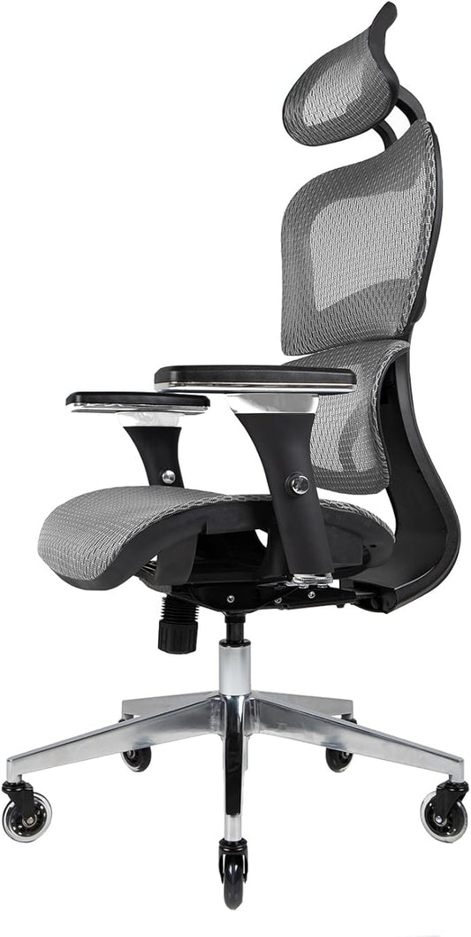 Nouhaus Ergo3D Ergonomic Office Chair Lumbar Support Mesh Office Chair with 4D Adjustable Armrest, Adjustable Headrest and Wheels, Mesh High Back Home Office Desk Chairs (Grey)-DeskLoop Office