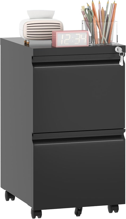 2 Drawer Mobile File Cabinet, Filing Cabinet Home Office for Letter, Legal Size, Fully Assembled Under Desk File Cabinet, Blac-DeskLoop Office