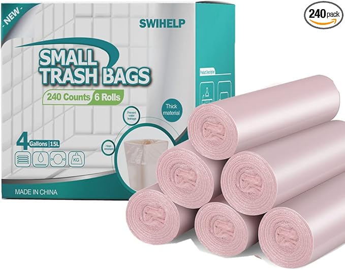 SWIHELP Trash Bags, 4 Gallon / 15 Liters Small Garbage Bags for Office, Kitchen,Bedroom Waste Bin,Colorful Portable Strong Rubbish Bags,Wastebasket Bags 240 Counts-DeskLoop Office