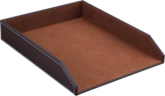 KINGFOM Letter Tray, PU Leather Paper Organizer Tray for Desk, Paper Organizer Storage Holder for Office Home or School A4 Size Brown-DeskLoop Office