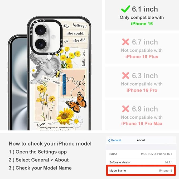 MOSNOVO Magnetic Case for iPhone 16, 10ft Military-Grade Protection, Compatible with Magsafe, Shockproof Phone Case for iPhone 16 - Vintage Collage Art - Clear Black-DeskLoop Office
