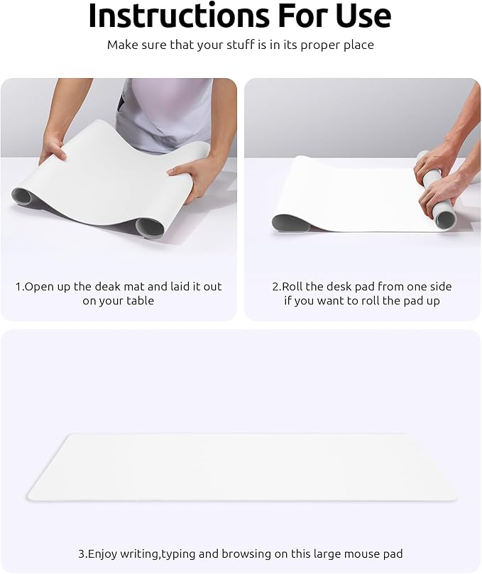 YSAGi Leather Desk Protector, Office Mat, Large Mouse Mat, Non-Slip PU Leather Blotter, Laptop Desk Pad, Waterproof Writing Pad for Office and Home (White, 35.4" x 17")