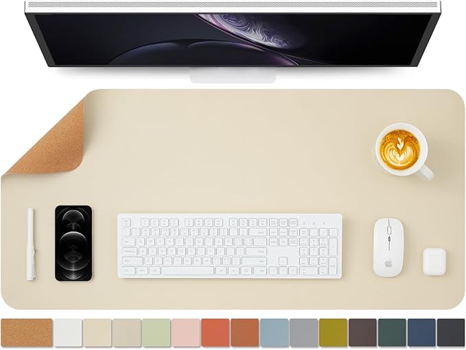 Cork Desk Mat - Dual-Sided Desk Pad for Office and Home - Desk Organization and Accessories - Ideal for Large Mouse Pad and Desk Mats on Top of Desks(Beige,36"x 17")-DeskLoop Office