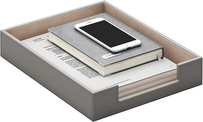 Leather Letter Tray, THIPOTEN Elegant Desk Organizer for Office Supplies, Mail, Paper, File, Magazine, Perfect Office Organization for Desktop(Grey)-DeskLoop Office