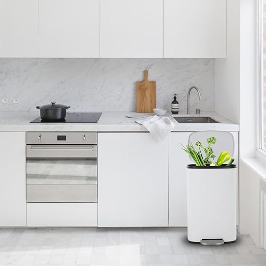 PayLessHere Stainless Steel Trash Can with Lid - Removable Inner Bucket, Foot Pedal Soft Close for Office, Home, Kitchen (White, 13 G)-DeskLoop Office