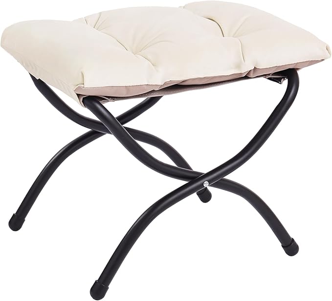 LITA Folding Upholstered Footrest Stool, Modern Small Portable Accent Ottoman with Detachable Thick Cotton Cushion Padded Sofa Stool with Metal Frame for Lazy Chair, Living Room & Bedroom, Beige-DeskLoop Office