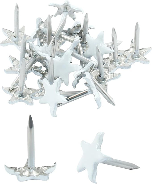 Piutouyar 150 Pcs Star Push Pins, White Upholstery Tacks Star Shaped Decorative Thumb Tacks Metal Upholstery Pins for Upholstered Furniture Cork Board DIY Projects or Home Decor 11 x 13mm-DeskLoop Office