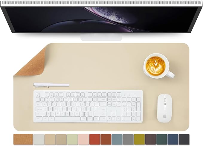 Cork Desk Mat - Dual-Sided Desk Pad for Office and Home - Desk Organization and Accessories - Ideal for Large Mouse Pad and Desk Mats on Top of Desks(Beige,27.6"x 13.8")-DeskLoop Office