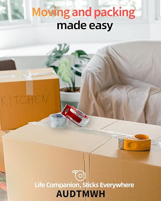 Packing Tape with Dispenser, Clear, Heavy Duty Packaging Tape Designed for Moving, Packing, Shipping and Mailing, 1.88" x 48 Yds, 2 Rolls w/1 Dispenser-DeskLoop Office