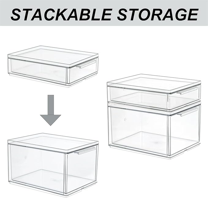 Set of 2 Stackable Storage Drawers - 6.7" Clear Plastic Drawer Storage, Acrylic Makeup Organizer, Desk Counter Cabinet Office Organizer, Bathroom Organizers and Storage (Modern/Set of 2)-DeskLoop Office