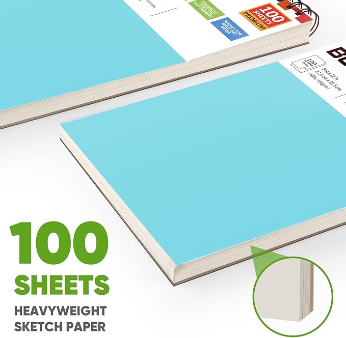 Soucolor 9" x 12" Spiral Bound Blank Sketch Notebook Journal Book- 1-Pack 100 Sheets Acid-Free 68lb/100gsm Paper, Art Sketchbook for Painting, Doodling, Journaling, Kids, Students, Adults, Beginners-DeskLoop Office