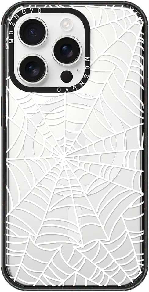 MOSNOVO Magnetic Case for iPhone 16 Pro, 10ft Military-Grade Protection, Compatible with Magsafe, Shockproof Phone Case for iPhone 16 Pro - Spider Web - Clear Black-DeskLoop Office