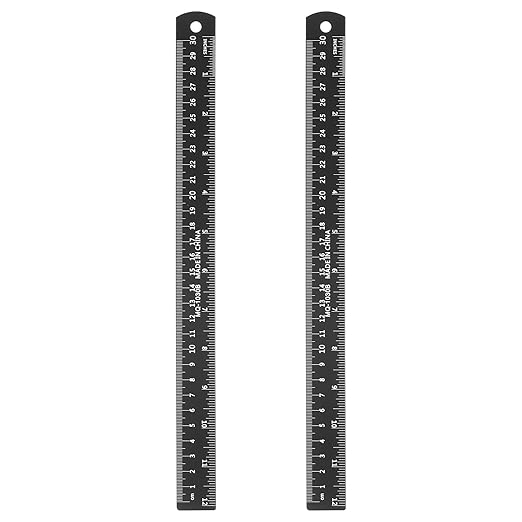 HARFINGTON 2pcs Metal Straight Ruler 30cm Metric SAE Aluminum Alloy Measuring Rulers Scale Tool with Hole for Measure Study Reading Classroom Office, Black-DeskLoop Office