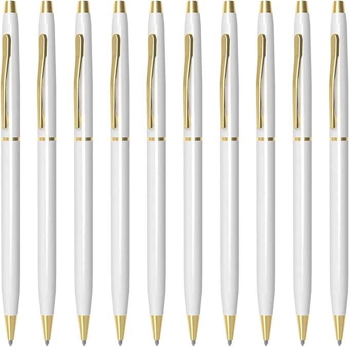 Cambond Ballpoint Pens White Pens - Black Ink Bulk Pens 1.0 mm Medium Point Retractable Metal Pen Comfortable Writing for Men Women Police Uniform Office Business, 10 Pack (White)-DeskLoop Office