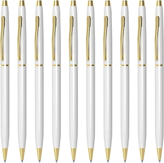 Cambond Ballpoint Pens White Pens - Black Ink Bulk Pens 1.0 mm Medium Point Retractable Metal Pen Comfortable Writing for Men Women Police Uniform Office Business, 10 Pack (White)-DeskLoop Office