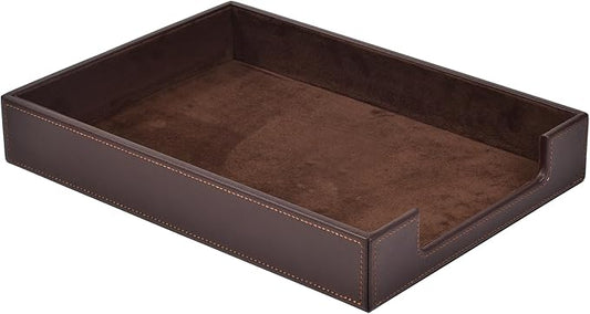 PU Leather Letter Tray - Load Documents Trays Front for Office Desktop Organizer - Desk Magazine, File, A4 Paper Holder - Paper Document File Holder Drak Brown (Drak Brown, A4-Tray)-DeskLoop Office