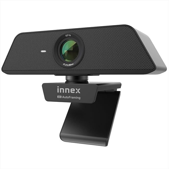 Innex C470 4K Webcam with Microphone, AI Auto-Framing, 5X Digital Zoom, Auto Light Correction, for Zoom, Microsoft Teams, 120 Degree Wide Angle Webcam for PC, Mac, Windows, Video Call, Live Streaming-DeskLoop Office