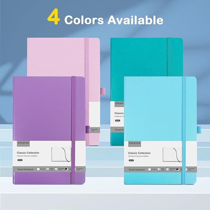 4 Pack Lined Journal Notebooks for Work, Travel, College, A5 Size 100 GSM Thick Paper, Classic Ruled, Hardcover Notepad for Writing 160 Pages, 5.5 x 8.3 inch, 4 Light Multicolors-DeskLoop Office