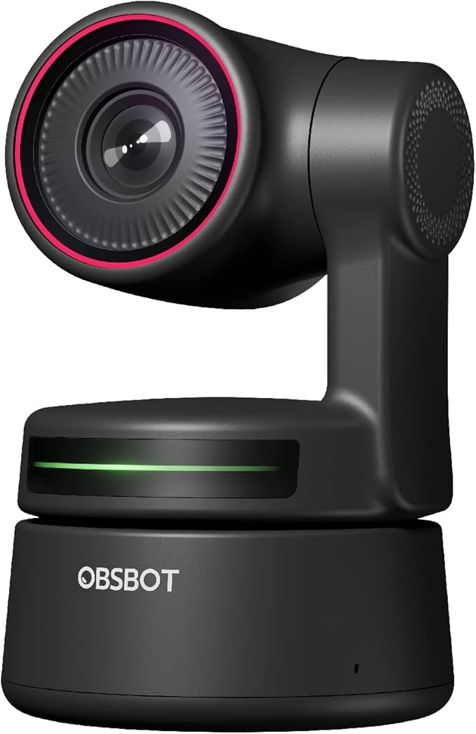OBSBOT Tiny PTZ 4K Webcam, AI Powered Framing & Autofocus, 4K Video Conference Camera with Dual Omni-Directional Microphones, Auto tracking with 2 axis gimbal,HDR,60 FPS,Low-Light Correction,Streaming-DeskLoop Office