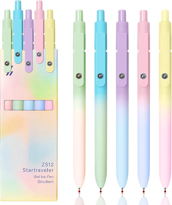 Gel Pens, 5 Pcs Black Ink Pens for Women, 0.7mm Medium Point Smooth Writing Pens with Silicone Grip, High-End Series Metal Clip Retractable Pens for Journaling Note Taking (5 Pcs Pastel)-DeskLoop Office
