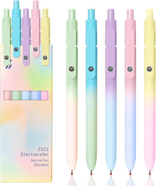 Gel Pens, 5 Pcs Black Ink Pens for Women, 0.7mm Medium Point Smooth Writing Pens with Silicone Grip, High-End Series Metal Clip Retractable Pens for Journaling Note Taking (5 Pcs Pastel)-DeskLoop Office