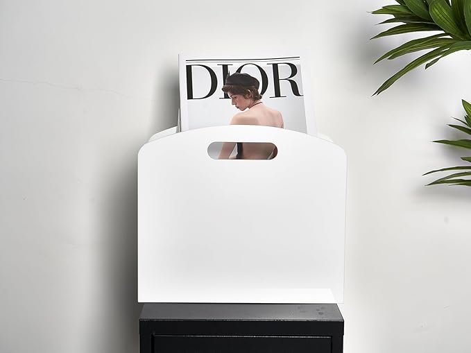 White Magazine Holder - Acrylic Magazine Rack Floor, Newspaper Stand with handles, Modern Lucite Magazine and Book Basket Box for Bathroom, Bedroom, Living Room-DeskLoop Office
