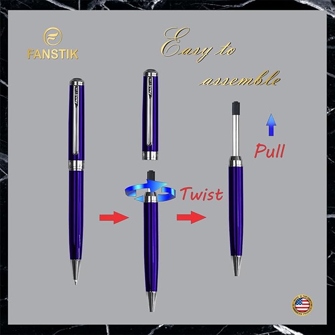 Blue Luxury ballpoint Pen (Made In USA) fancy gift set for women, Chrome Finish, Professional executive pen gift set for men (Lux BallPoint Blue)-DeskLoop Office