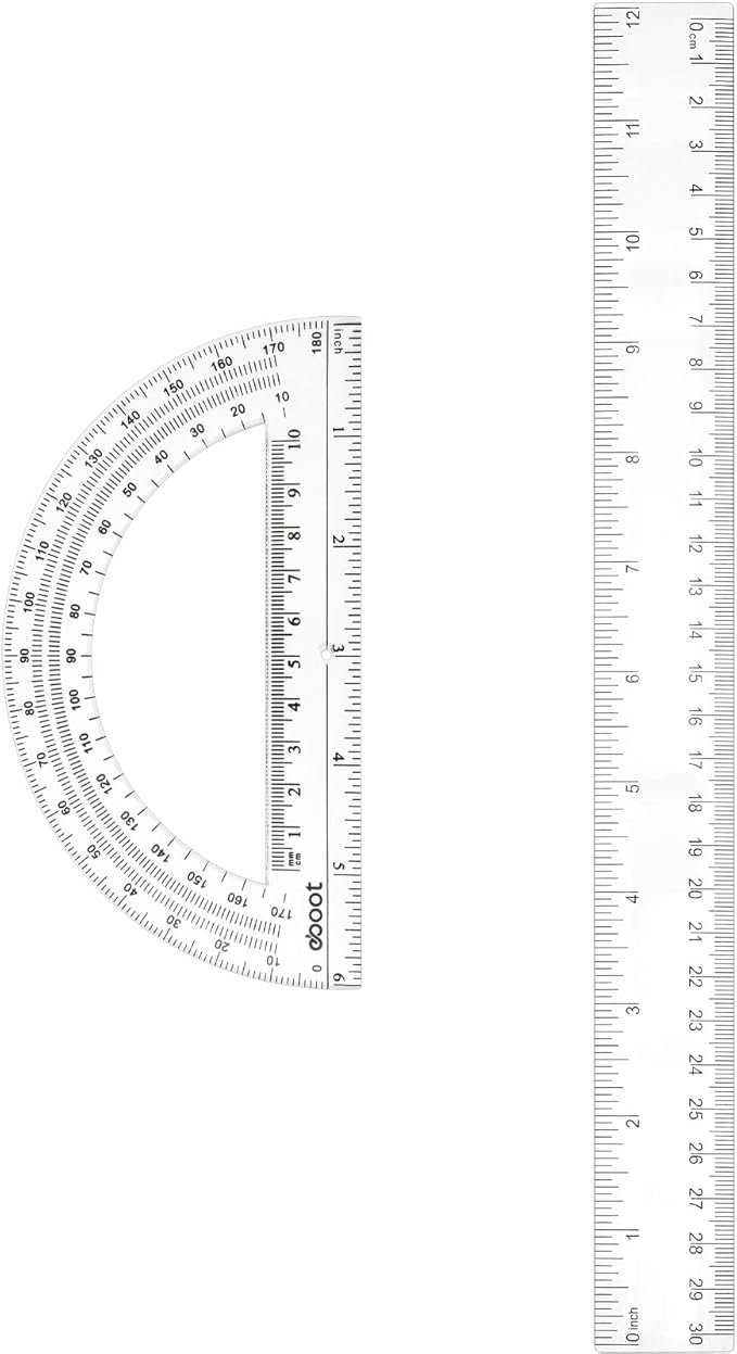 Zonon 2 Pack 12'' Plastic Ruler and 6'' Plastic Protractor Set Clear Ruler Protractor Set Math Geometry Supplies for School Classroom Home Office Drawing(Clear)-DeskLoop Office
