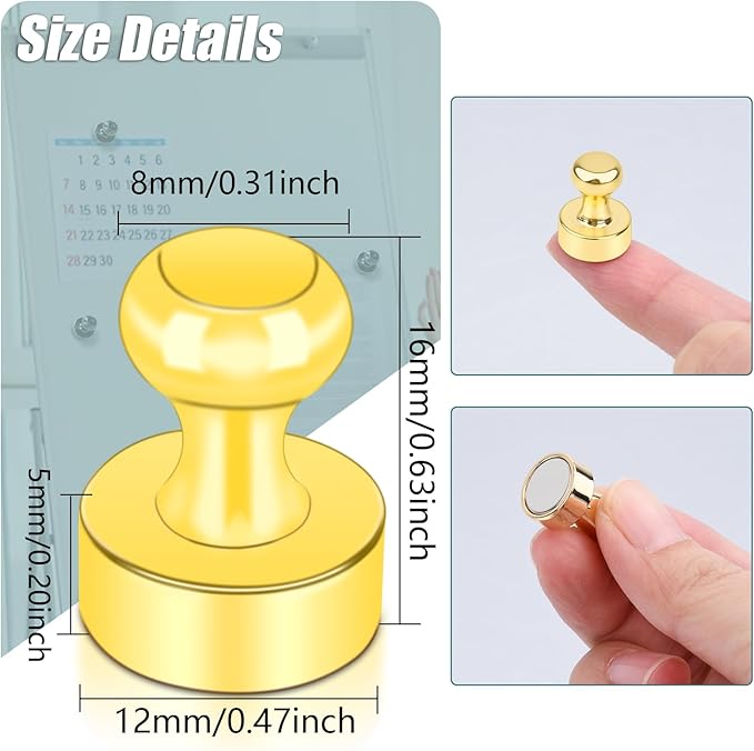 22 Pack Fridge Magnets Strong Magnets for Whiteboard, Push Pin Refrigerator Magnet Small Strong Rare Earth Magnets Neodymium Magnet for Office, Classroom, Kitchen, Home, Gold-DeskLoop Office