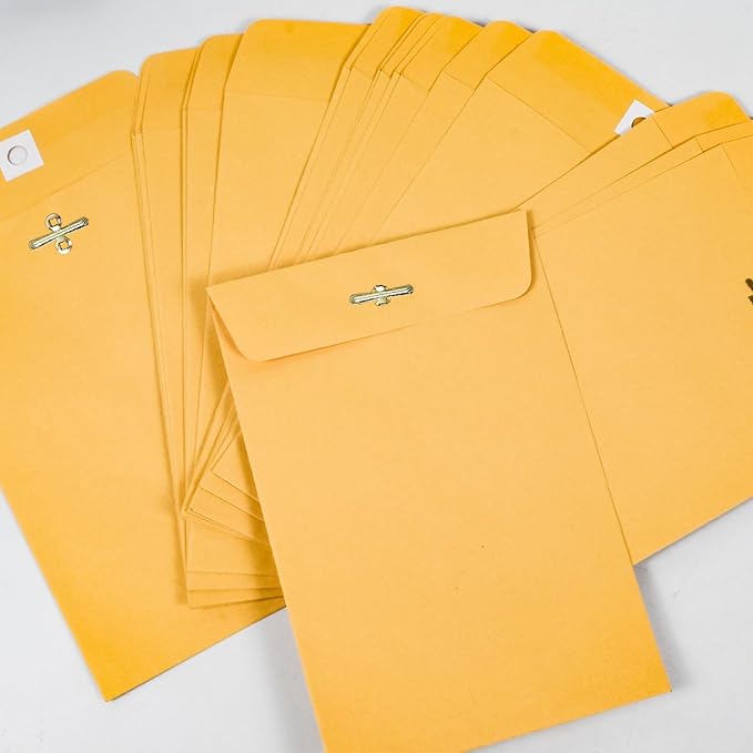 6” x 9” Clasp Envelopes with Gummed Seal Brown Kraft Catalog Envelopes Clasp Mailing Envelopes for Home, Office, Business 28 lb Kraft Paper,Pack of 50-DeskLoop Office
