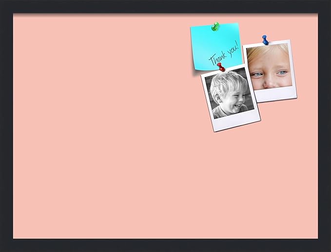 PinPix 23x17 Inch Cork Bulletin Board. This Decorative Framed Pin Board Comes with Pink Pastel Design and a Satin Black Frame. Ideal for Home Office Decor or Message Board (PinPix-1813)-DeskLoop Office