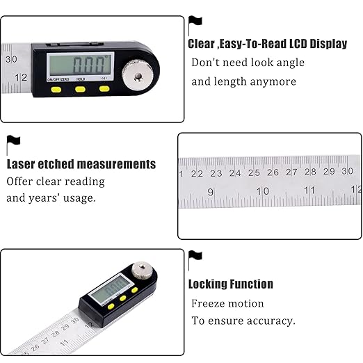 Delgada 12 inch/300mm Digital Angle Ruler and Stainless Steel Digital Angle Finder or Digital Protractor with Zeroing and Locking Function Battery Included-DeskLoop Office