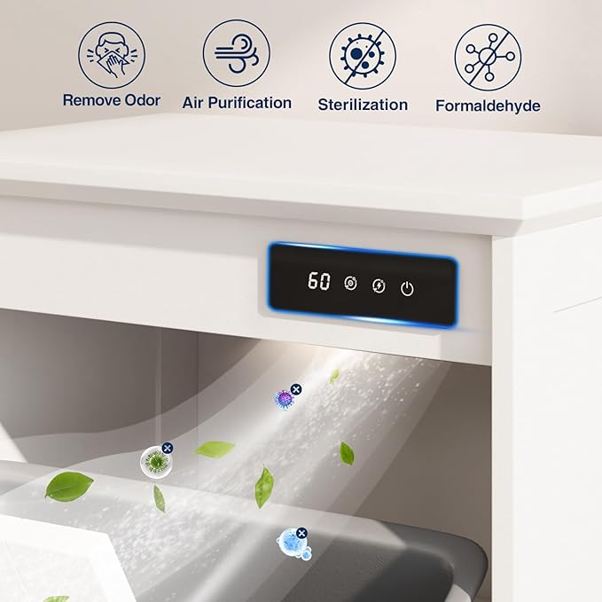 Tilt Out Trash Cabinet, Kitchen Trash Can Cabinet w/Negative ion and deodorizing Function, Dog Proof 20 Gallon Garbage Can Cabinet for Kitchen, Bathroom, Living Room, White-DeskLoop Office