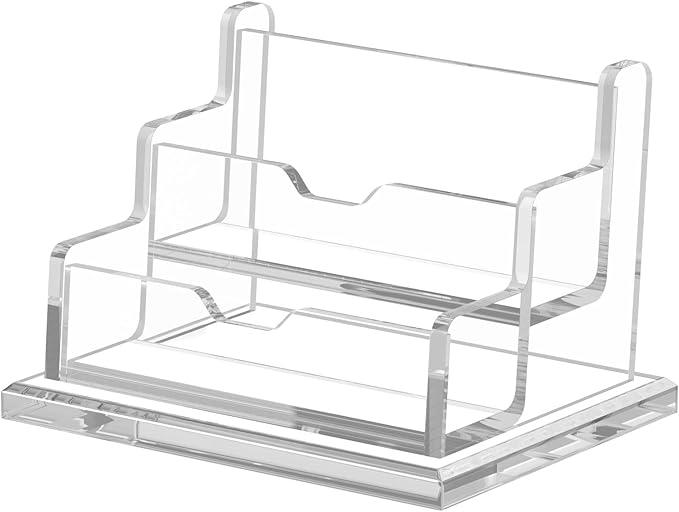NIUBEE Clear Business Card Holder 2 Tier Acrylic Business Card Stand, 2 Slots Business Card Display for Desk Counter, 150 Card Capacity, 1 Pack-DeskLoop Office