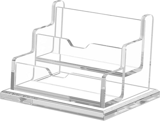NIUBEE Clear Business Card Holder 2 Tier Acrylic Business Card Stand, 2 Slots Business Card Display for Desk Counter, 150 Card Capacity, 1 Pack-DeskLoop Office