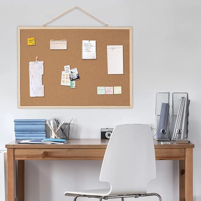 20” x 28” Cork Boards for Walls with Wooden Frame 1pack, Whiteboard and Cork Board Combo Double Sided Office Board for Wall Organizer, Bulletins Board Hanging Pin Board for School Home Office-DeskLoop Office